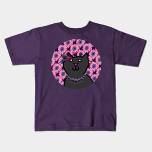 Violet Floral Cat Portrait Kids T-Shirt